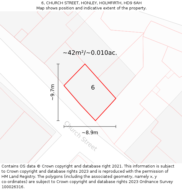 6, CHURCH STREET, HONLEY, HOLMFIRTH, HD9 6AH: Plot and title map