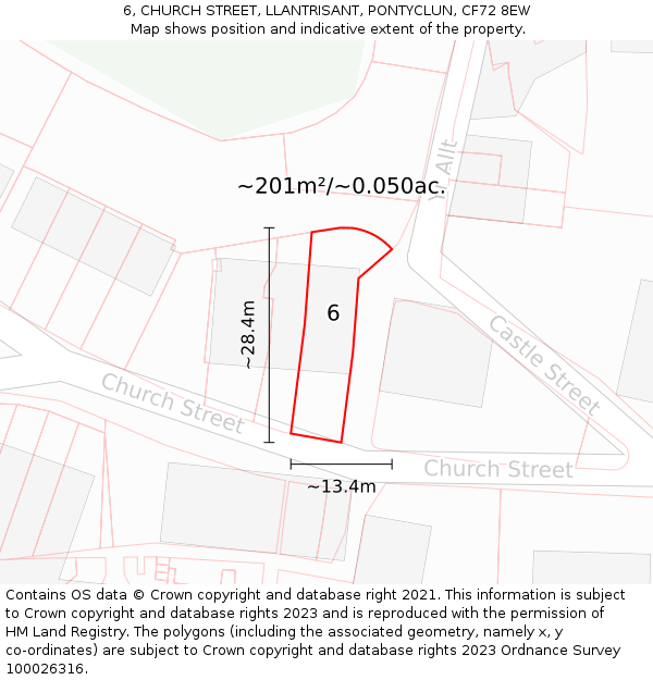 6, CHURCH STREET, LLANTRISANT, PONTYCLUN, CF72 8EW: Plot and title map
