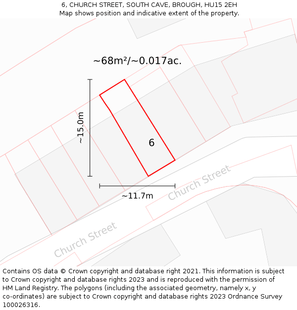 6, CHURCH STREET, SOUTH CAVE, BROUGH, HU15 2EH: Plot and title map