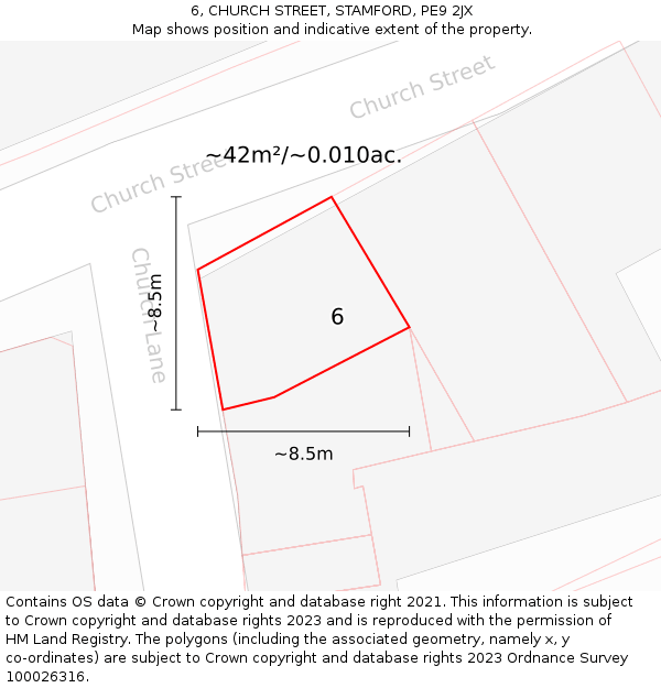 6, CHURCH STREET, STAMFORD, PE9 2JX: Plot and title map