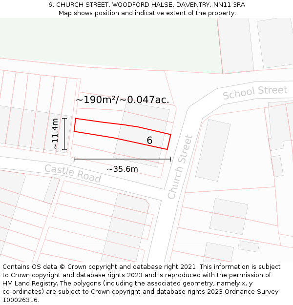 6, CHURCH STREET, WOODFORD HALSE, DAVENTRY, NN11 3RA: Plot and title map