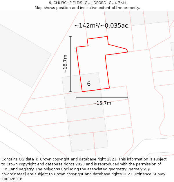 6, CHURCHFIELDS, GUILDFORD, GU4 7NH: Plot and title map