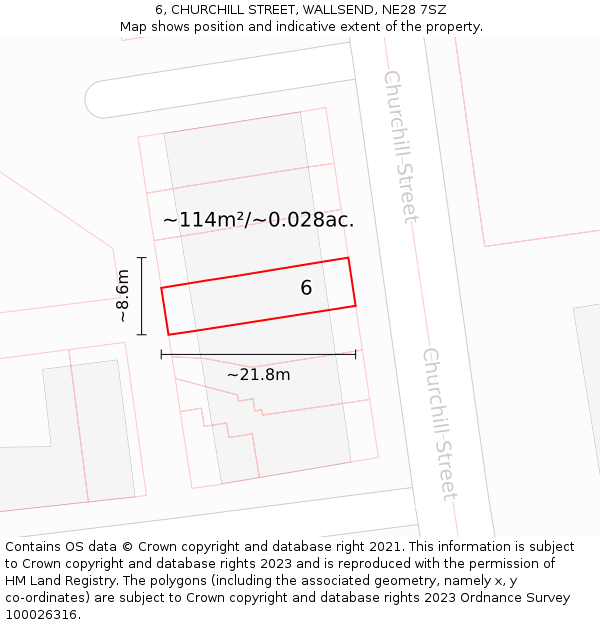 6, CHURCHILL STREET, WALLSEND, NE28 7SZ: Plot and title map
