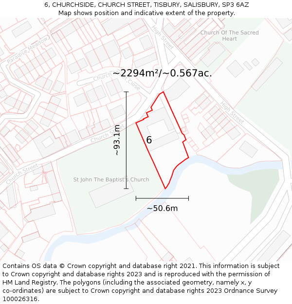 6, CHURCHSIDE, CHURCH STREET, TISBURY, SALISBURY, SP3 6AZ: Plot and title map