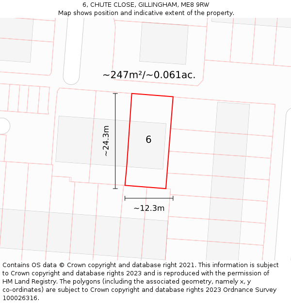 6, CHUTE CLOSE, GILLINGHAM, ME8 9RW: Plot and title map