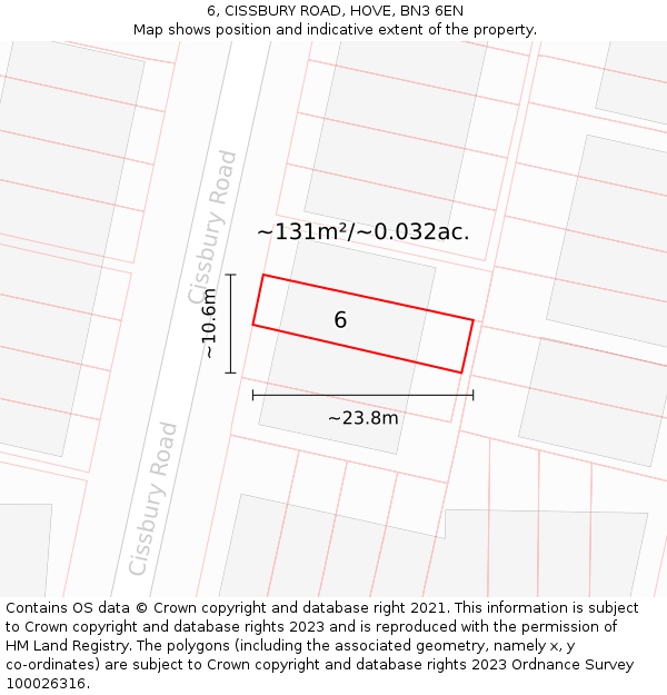 6, CISSBURY ROAD, HOVE, BN3 6EN: Plot and title map