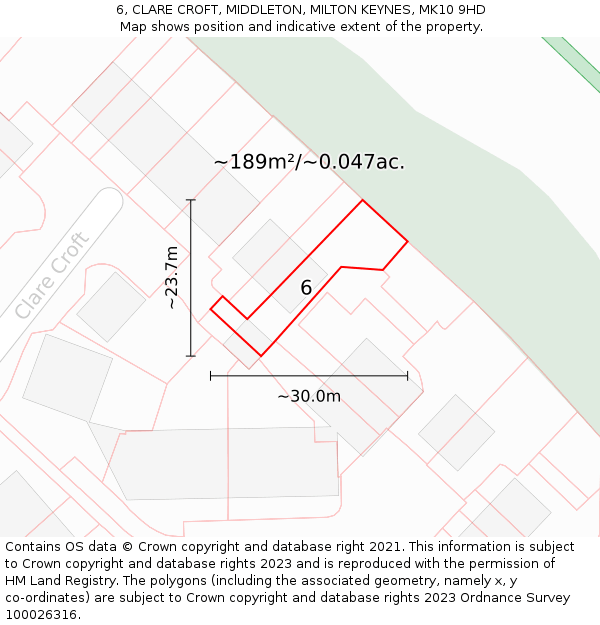 6, CLARE CROFT, MIDDLETON, MILTON KEYNES, MK10 9HD: Plot and title map