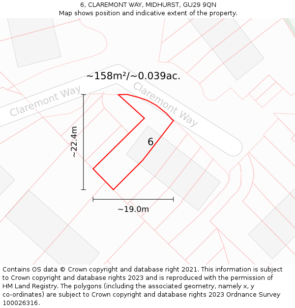 6, CLAREMONT WAY, MIDHURST, GU29 9QN: Plot and title map