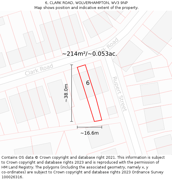 6, CLARK ROAD, WOLVERHAMPTON, WV3 9NP: Plot and title map