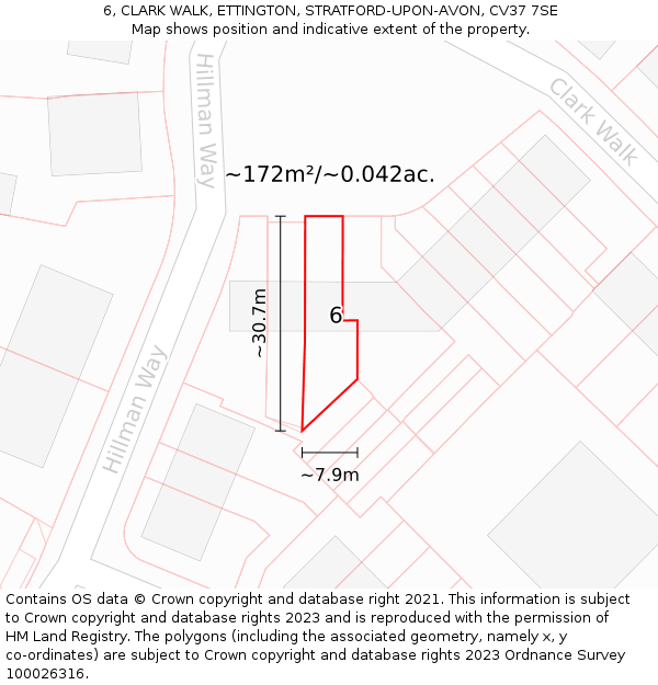 6, CLARK WALK, ETTINGTON, STRATFORD-UPON-AVON, CV37 7SE: Plot and title map