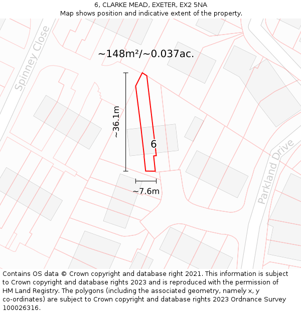 6, CLARKE MEAD, EXETER, EX2 5NA: Plot and title map