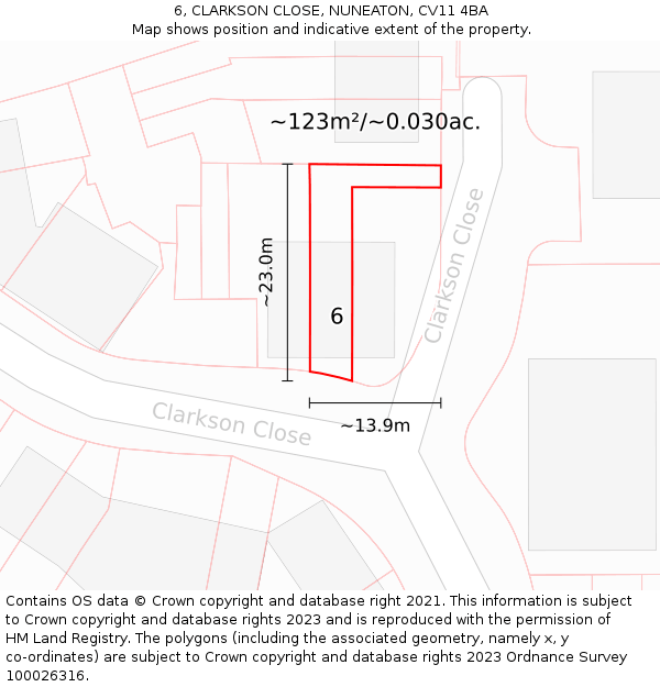 6, CLARKSON CLOSE, NUNEATON, CV11 4BA: Plot and title map