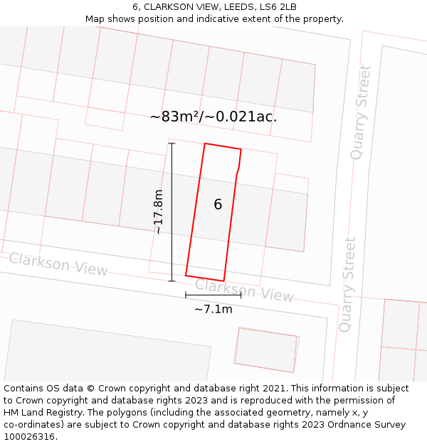 6, CLARKSON VIEW, LEEDS, LS6 2LB: Plot and title map
