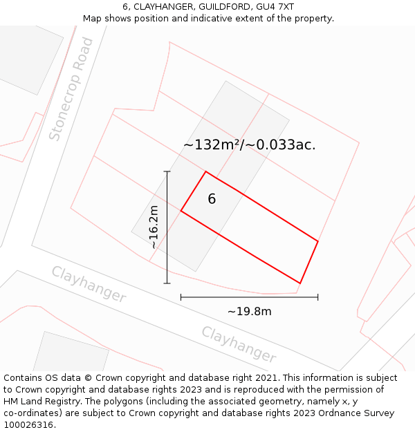 6, CLAYHANGER, GUILDFORD, GU4 7XT: Plot and title map