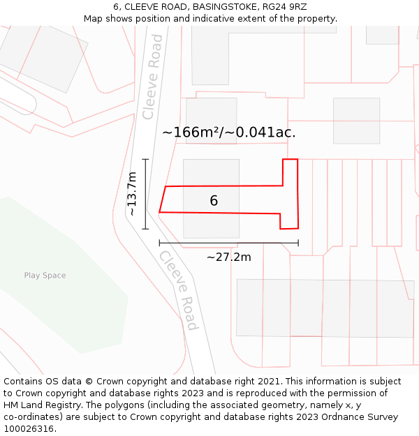 6, CLEEVE ROAD, BASINGSTOKE, RG24 9RZ: Plot and title map