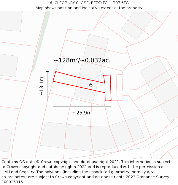6, CLEOBURY CLOSE, REDDITCH, B97 6TG: Plot and title map