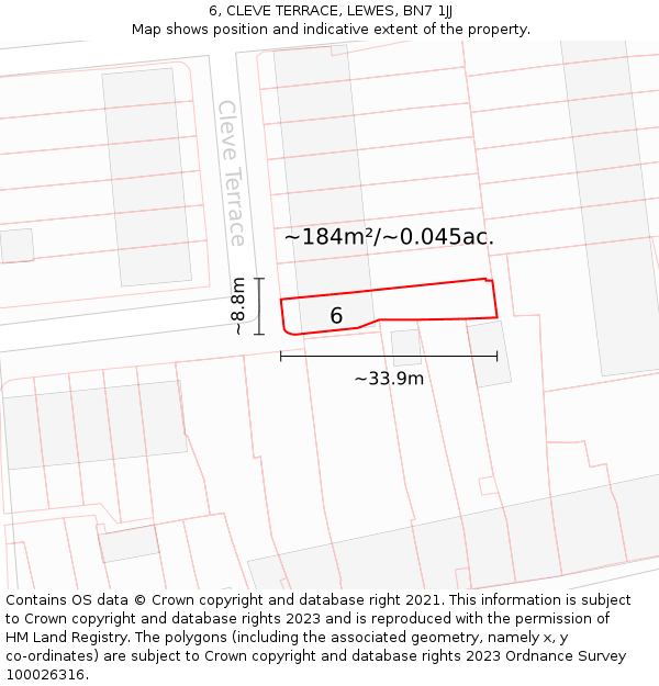 6, CLEVE TERRACE, LEWES, BN7 1JJ: Plot and title map