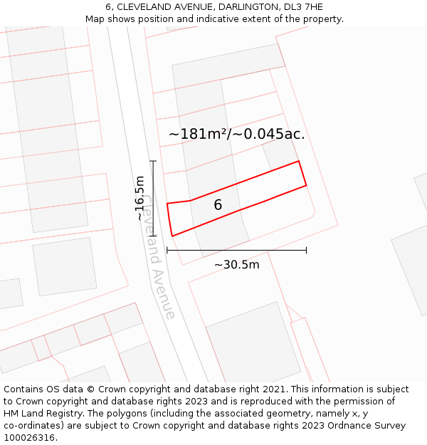 6, CLEVELAND AVENUE, DARLINGTON, DL3 7HE: Plot and title map