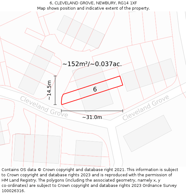 6, CLEVELAND GROVE, NEWBURY, RG14 1XF: Plot and title map