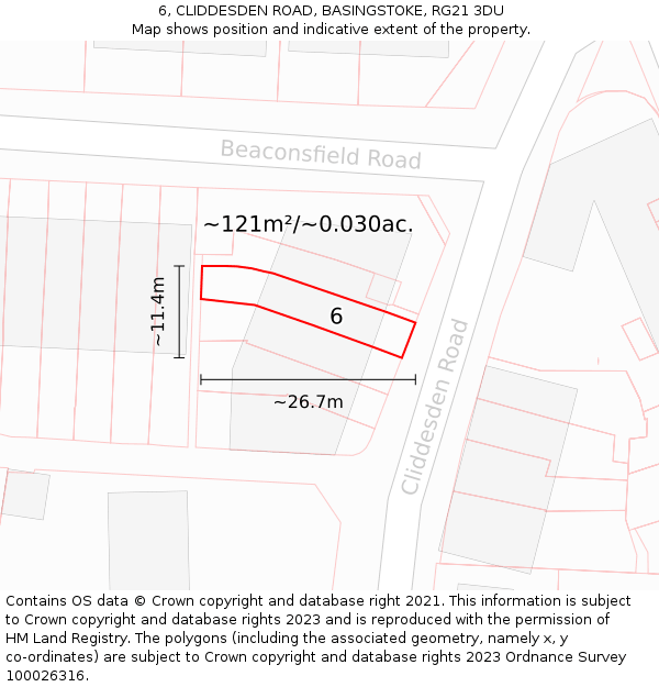 6, CLIDDESDEN ROAD, BASINGSTOKE, RG21 3DU: Plot and title map