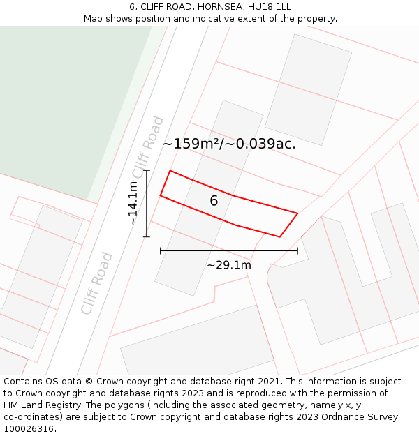 6, CLIFF ROAD, HORNSEA, HU18 1LL: Plot and title map