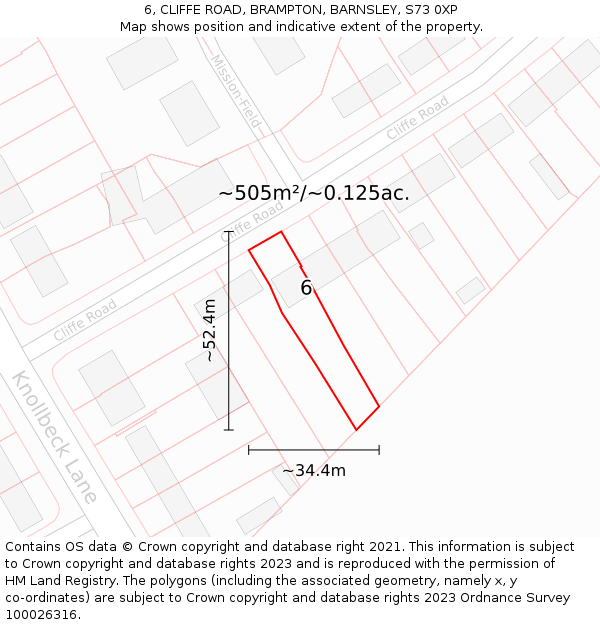 6, CLIFFE ROAD, BRAMPTON, BARNSLEY, S73 0XP: Plot and title map
