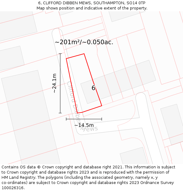 6, CLIFFORD DIBBEN MEWS, SOUTHAMPTON, SO14 0TP: Plot and title map