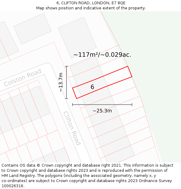 6, CLIFTON ROAD, LONDON, E7 8QE: Plot and title map