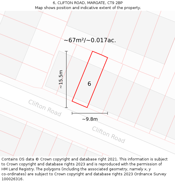 6, CLIFTON ROAD, MARGATE, CT9 2BP: Plot and title map