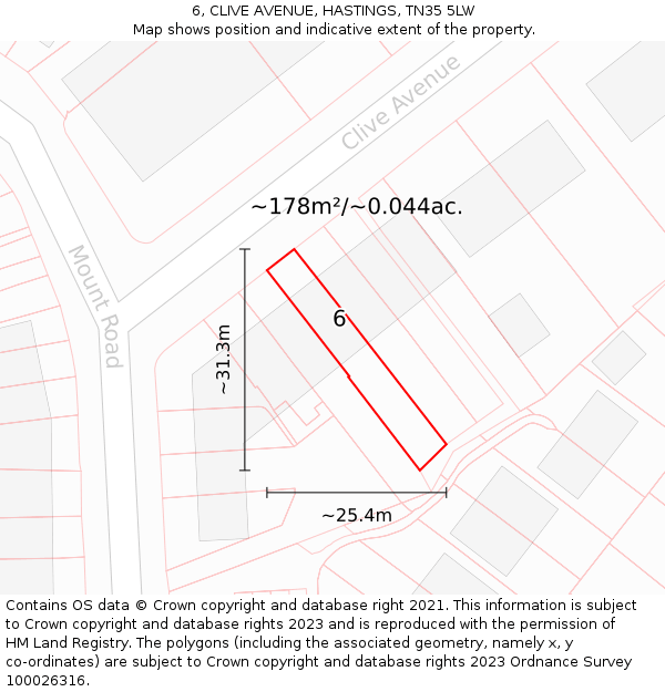 6, CLIVE AVENUE, HASTINGS, TN35 5LW: Plot and title map