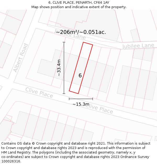 6, CLIVE PLACE, PENARTH, CF64 1AY: Plot and title map