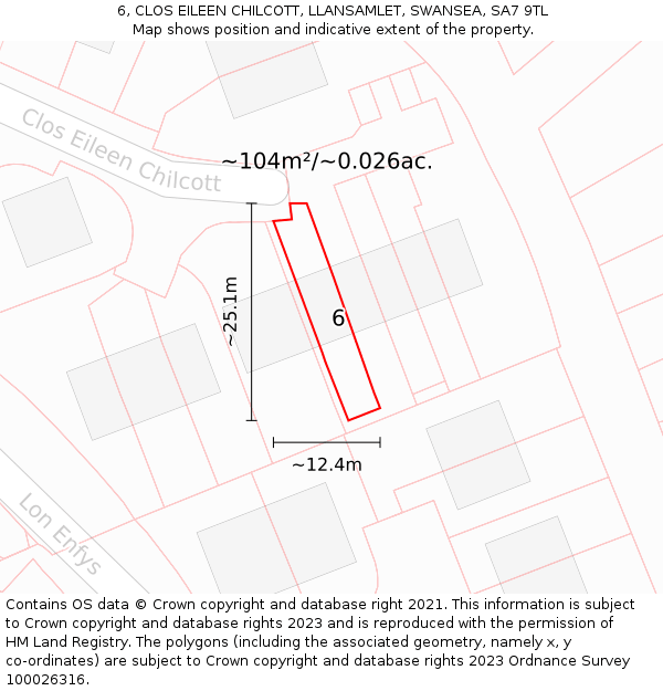 6, CLOS EILEEN CHILCOTT, LLANSAMLET, SWANSEA, SA7 9TL: Plot and title map