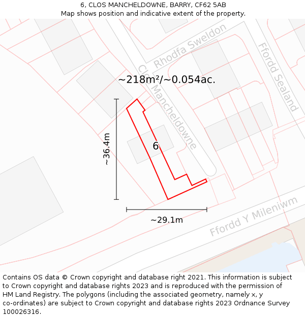 6, CLOS MANCHELDOWNE, BARRY, CF62 5AB: Plot and title map