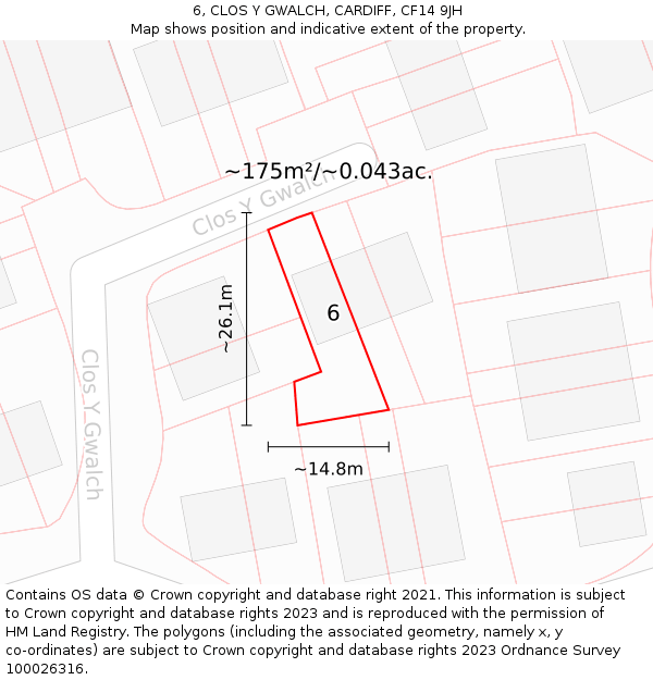 6, CLOS Y GWALCH, CARDIFF, CF14 9JH: Plot and title map