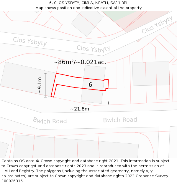 6, CLOS YSBYTY, CIMLA, NEATH, SA11 3PL: Plot and title map