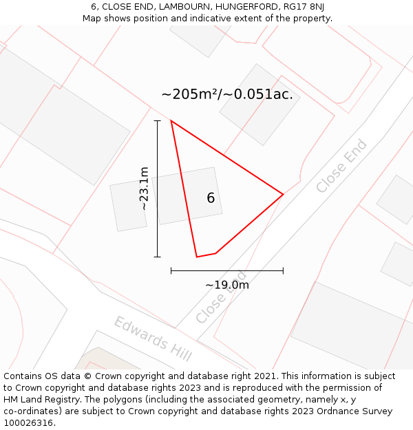 6, CLOSE END, LAMBOURN, HUNGERFORD, RG17 8NJ: Plot and title map