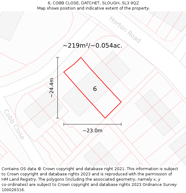 6, COBB CLOSE, DATCHET, SLOUGH, SL3 9QZ: Plot and title map