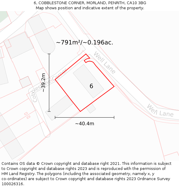 6, COBBLESTONE CORNER, MORLAND, PENRITH, CA10 3BG: Plot and title map
