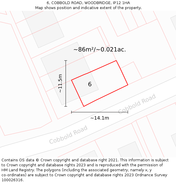 6, COBBOLD ROAD, WOODBRIDGE, IP12 1HA: Plot and title map