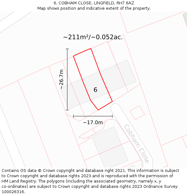 6, COBHAM CLOSE, LINGFIELD, RH7 6AZ: Plot and title map