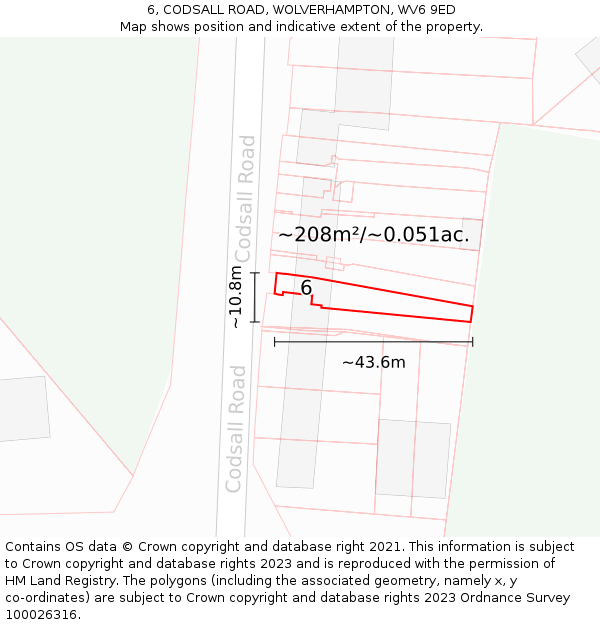 6, CODSALL ROAD, WOLVERHAMPTON, WV6 9ED: Plot and title map