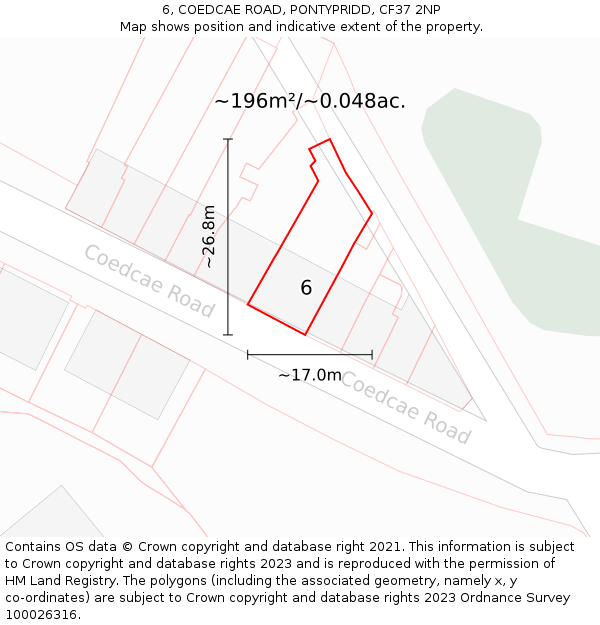 6, COEDCAE ROAD, PONTYPRIDD, CF37 2NP: Plot and title map