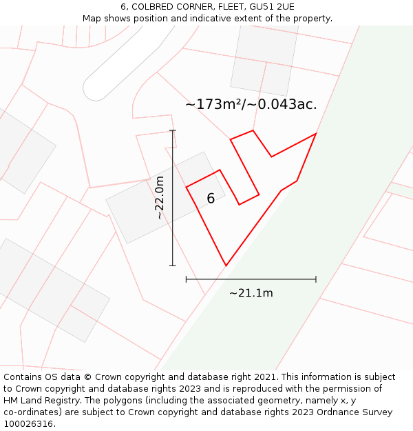 6, COLBRED CORNER, FLEET, GU51 2UE: Plot and title map