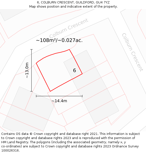 6, COLBURN CRESCENT, GUILDFORD, GU4 7YZ: Plot and title map