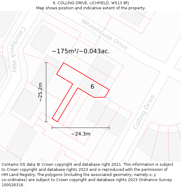 6, COLLING DRIVE, LICHFIELD, WS13 8FJ: Plot and title map