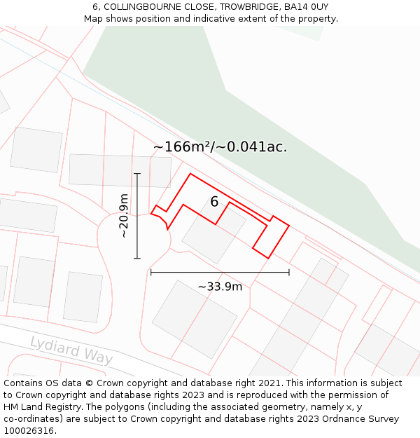 6, COLLINGBOURNE CLOSE, TROWBRIDGE, BA14 0UY: Plot and title map