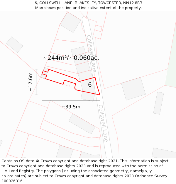 6, COLLSWELL LANE, BLAKESLEY, TOWCESTER, NN12 8RB: Plot and title map