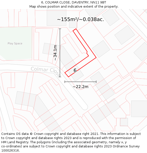 6, COLMAR CLOSE, DAVENTRY, NN11 9BT: Plot and title map