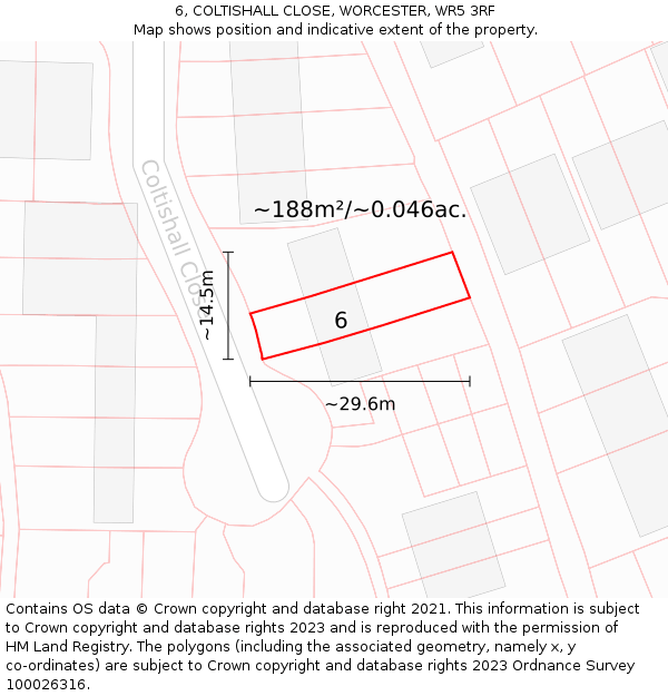 6, COLTISHALL CLOSE, WORCESTER, WR5 3RF: Plot and title map