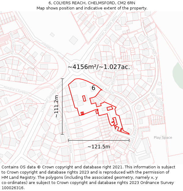 6, COLYERS REACH, CHELMSFORD, CM2 6RN: Plot and title map